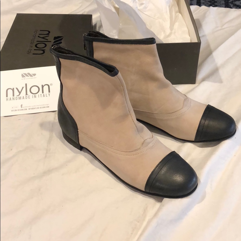 NWB Italian suede and leather ankle boots